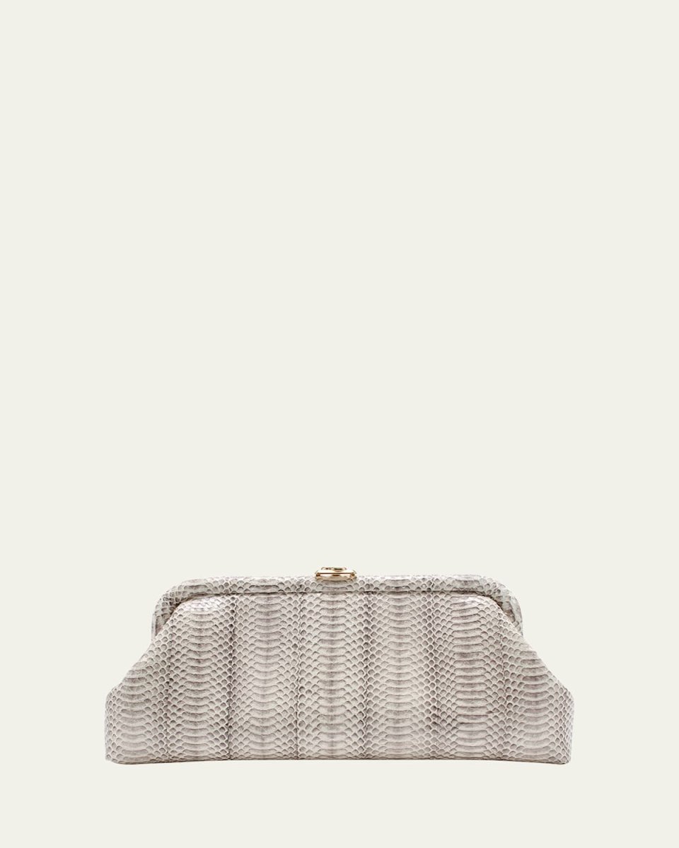 Skylar Snake-Print Leather Clutch Bag with JC Clasp
